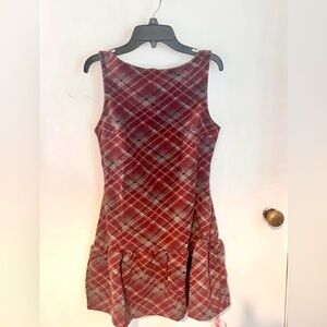 Cider Wool Look Boat Neck Plaid Ruffle Hem Mini Dress